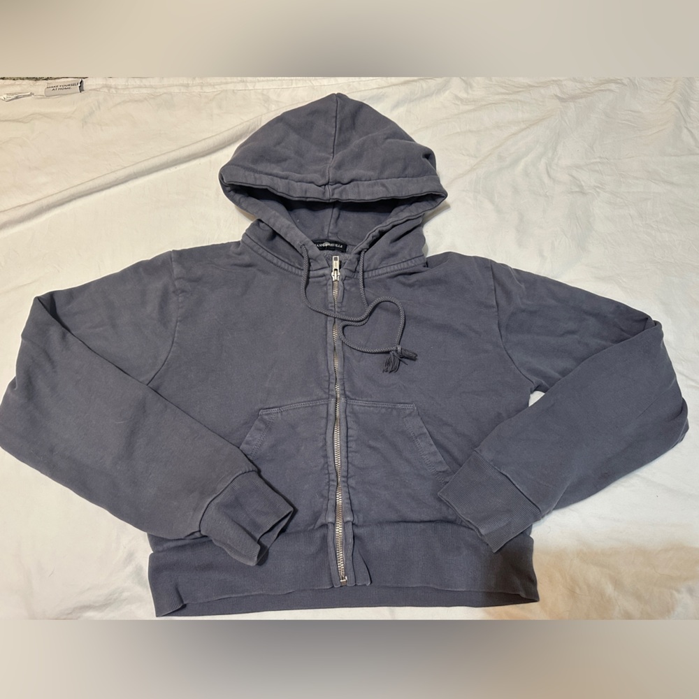 Brandy Melville Charcoal Purple Cropped Zip-Up Jacket